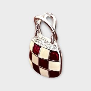 925 Sterling Silver Red and White Checkered Charm/Pendant